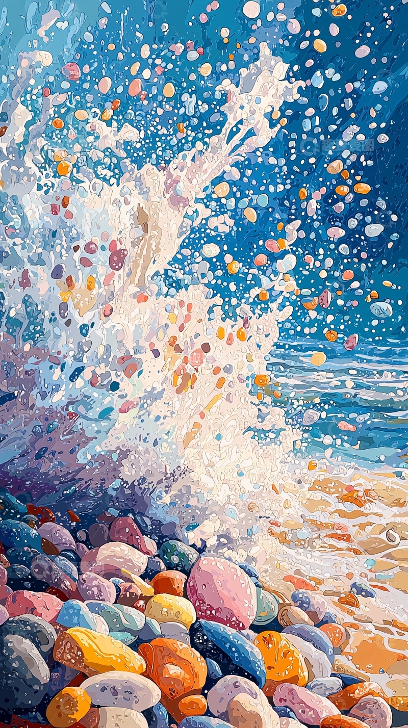 高清大图下载【趣麦麦图】彩色鹅卵石海浪