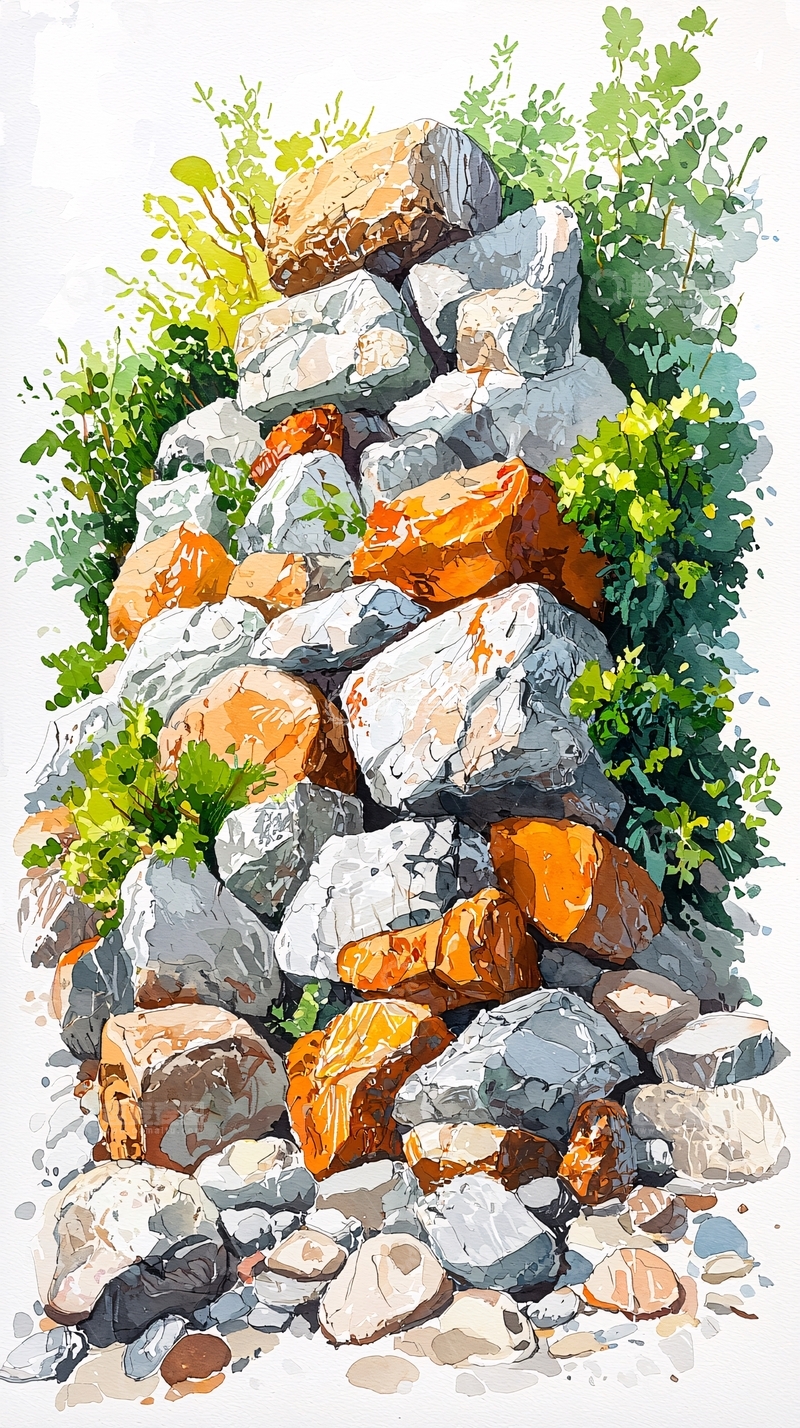 高清大图下载【趣麦麦图】水彩石头堆叠景观