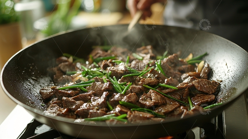高清大图下载【趣麦麦图】大火翻炒牛肉青葱