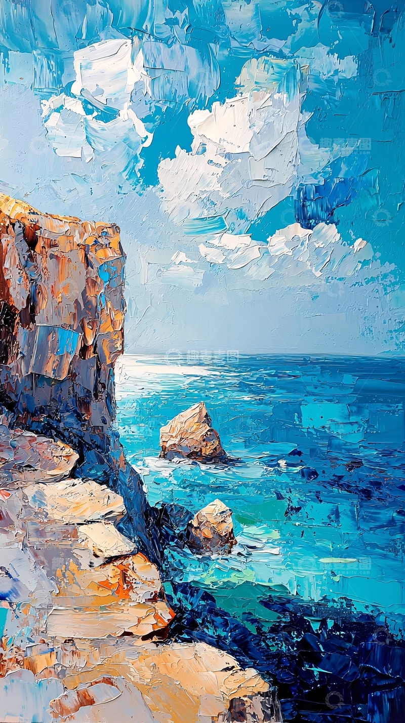 高清大图下载【趣麦麦图】阳光下的蓝色大海悬崖