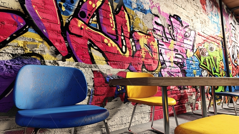 高清大图下载【趣麦麦图】涂鸦墙背景的室内设计