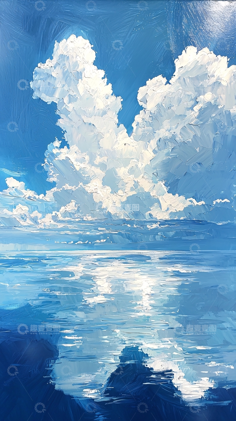 高清大图下载【趣麦麦图】蓝天白云海面水面倒影