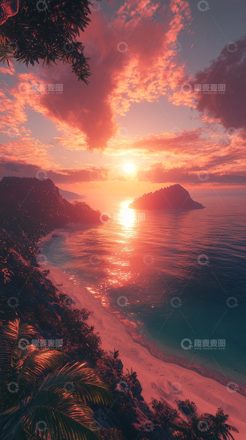 高清大图下载【趣麦麦图】热带海滩落日美景