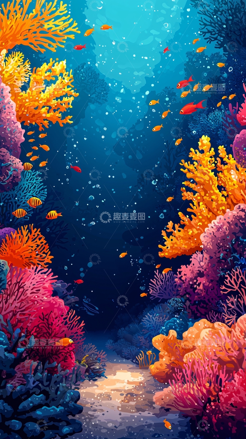 高清大图下载【趣麦麦图】海底珊瑚礁与鱼群