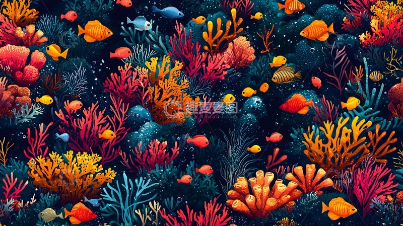 高清大图下载【趣麦麦图】珊瑚礁鱼群