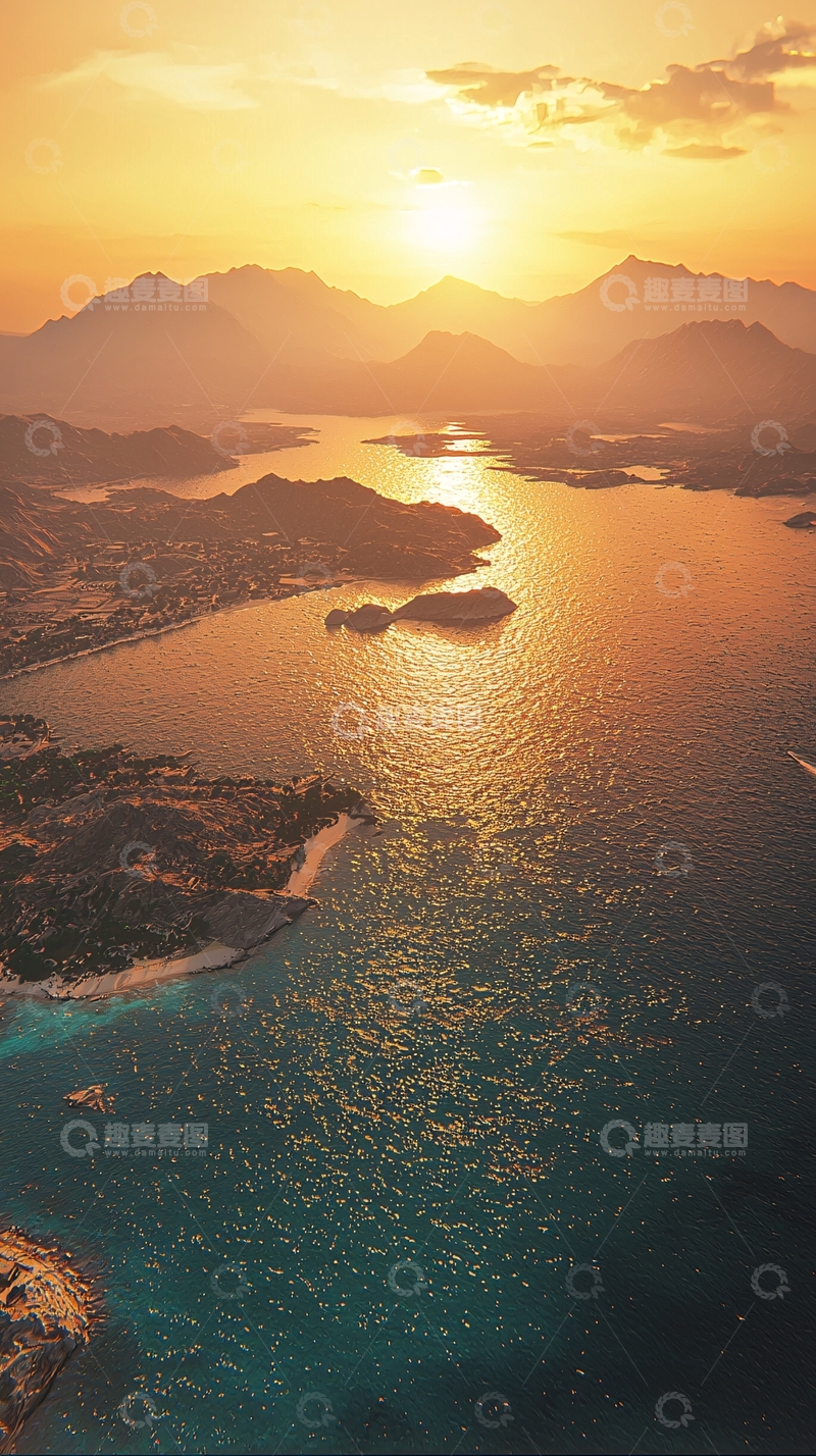 高清大图下载【趣麦麦图】日落海景山脉