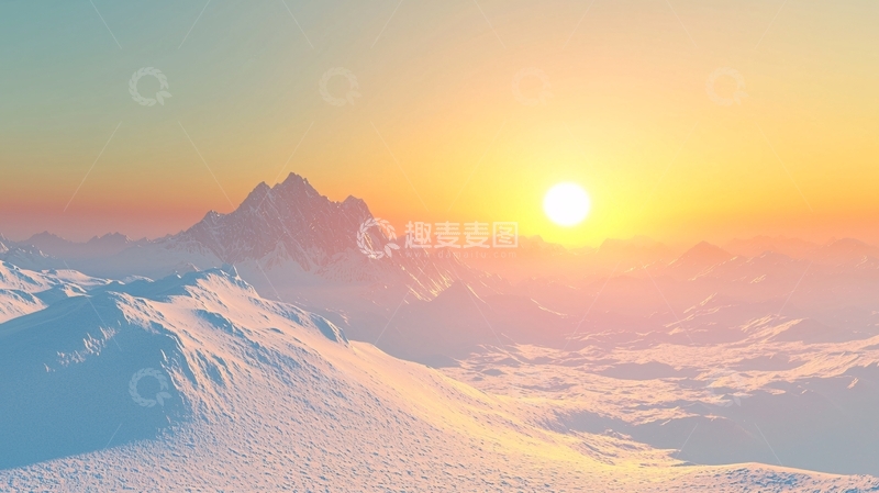 高清大图下载【趣麦麦图】雪山日落