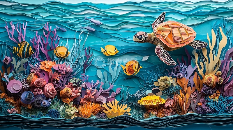 高清大图下载【趣麦麦图】立体纸雕海洋生物