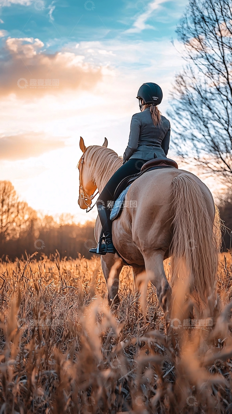 高清大图下载【趣麦麦图】夕阳下骑马的女孩