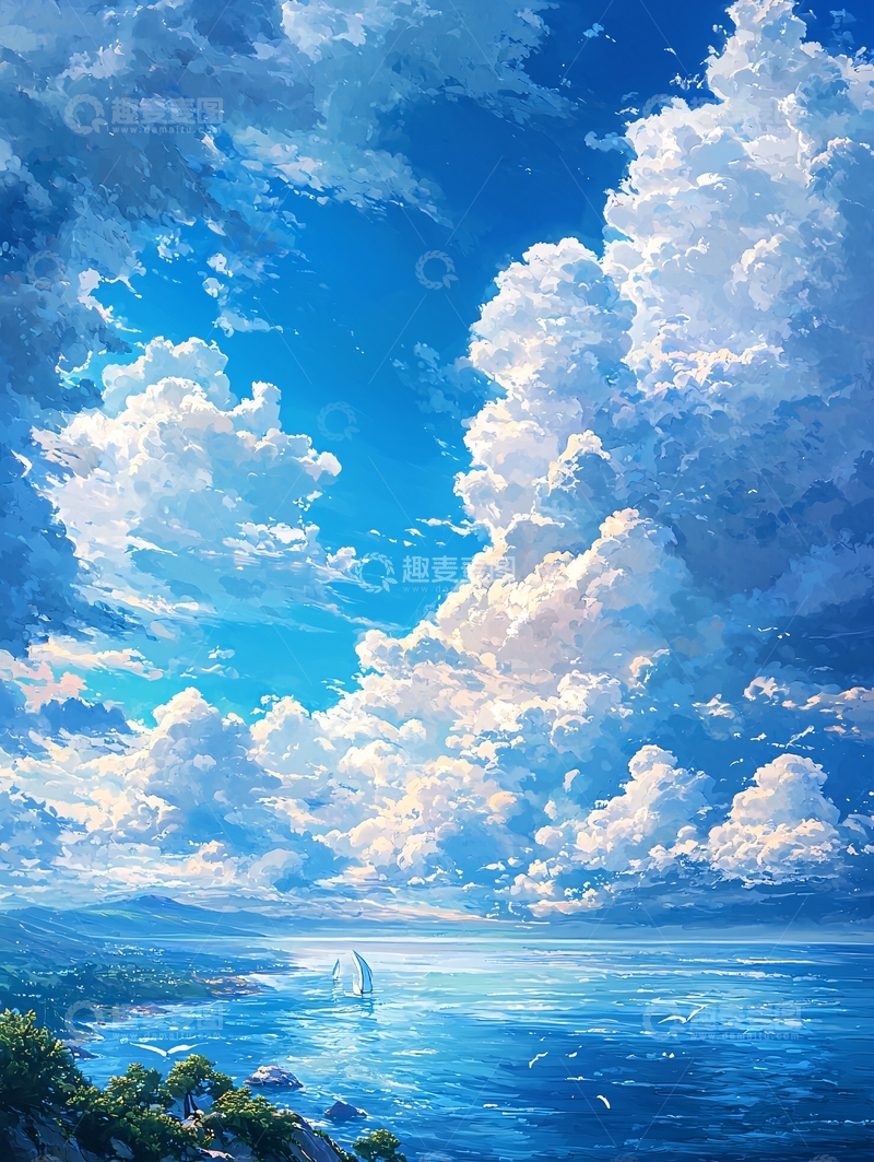 高清大图下载【趣麦麦图】湛蓝天空下的海景