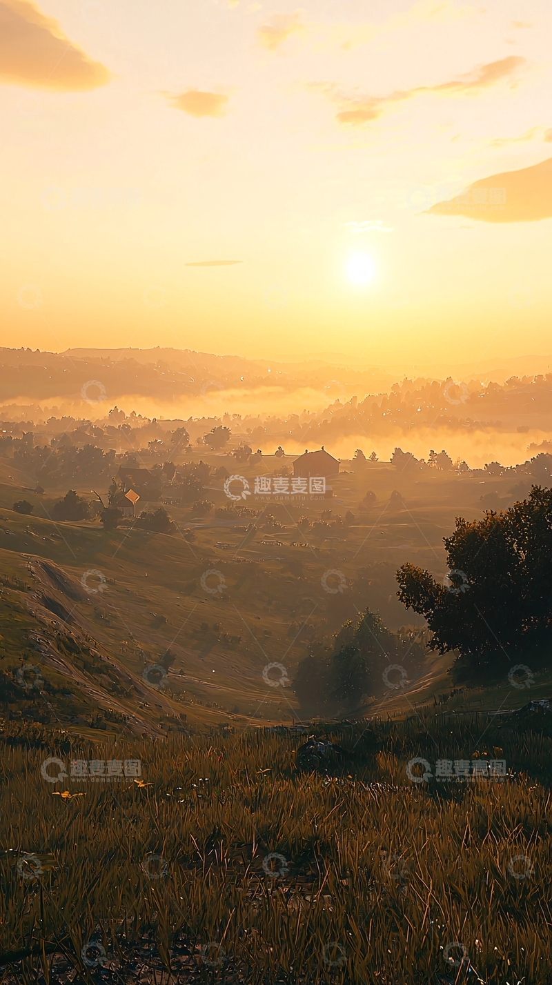 高清大图下载【趣麦麦图】清晨山谷薄雾日出