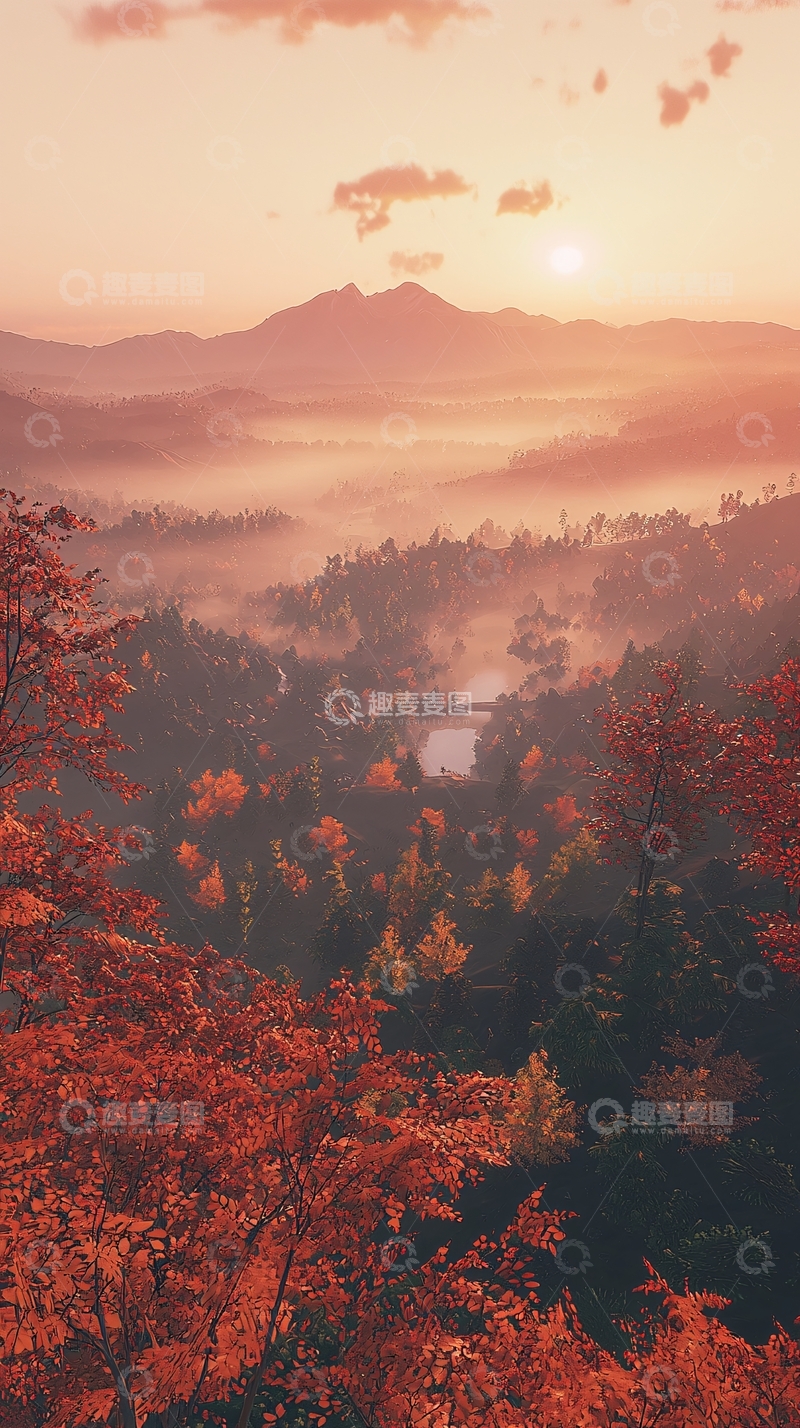 高清大图下载【趣麦麦图】秋日山林日出景色