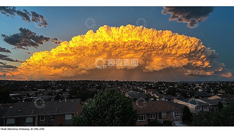 高清大图下载【趣麦麦图】壮观的金色云彩在城市上空