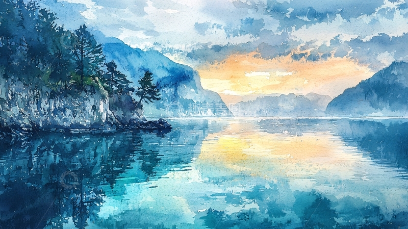 高清大图下载【趣麦麦图】宁静的湖面山水风光