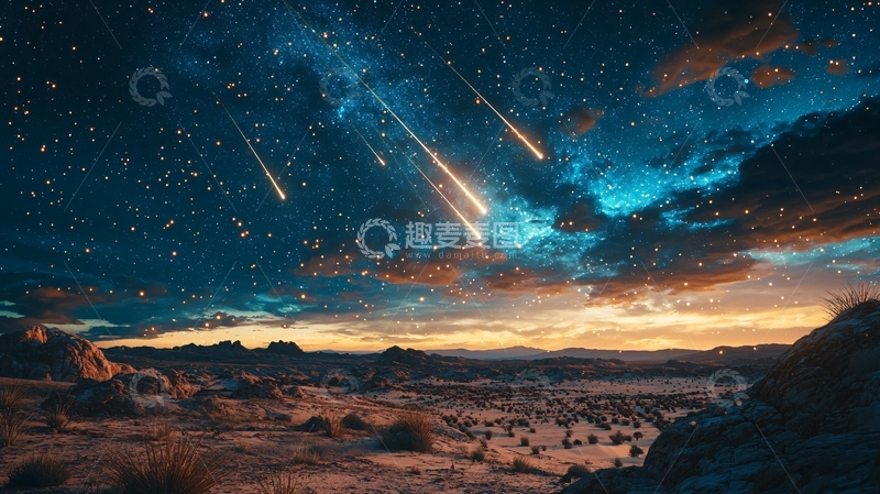 高清大图下载【趣麦麦图】流星划过星空荒原