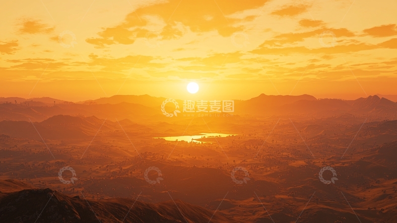 高清大图下载【趣麦麦图】金色夕阳下的广阔山峦