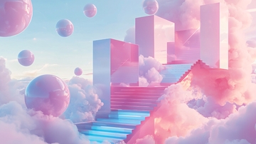 梦幻粉色几何云朵