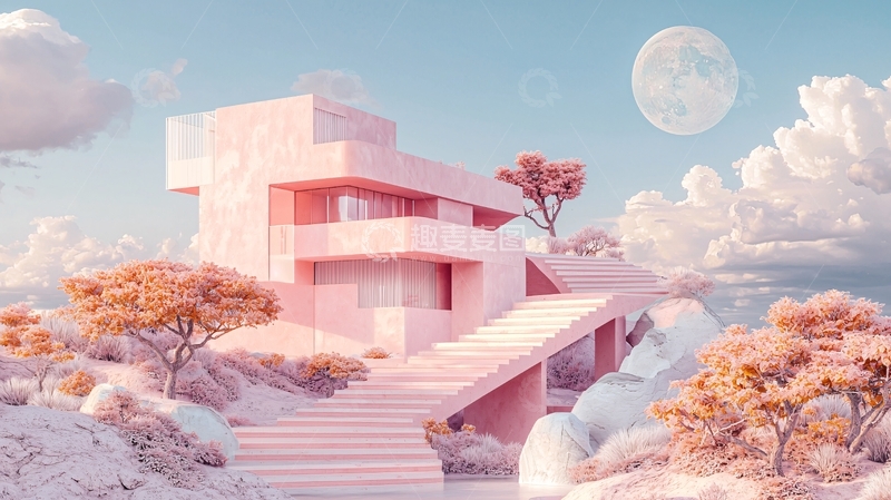 高清大图下载【趣麦麦图】粉色梦幻建筑