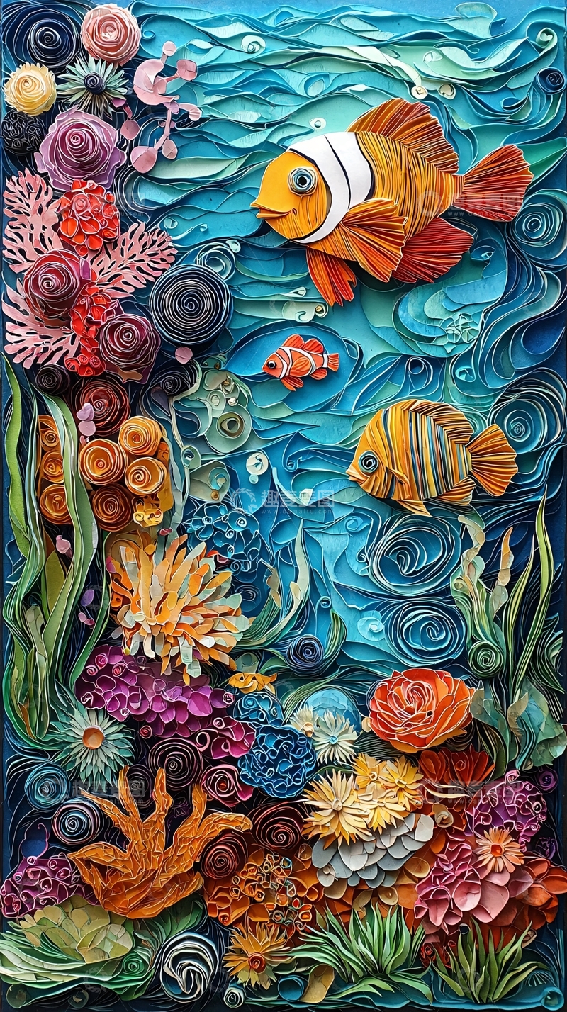 高清大图下载【趣麦麦图】立体纸艺海洋