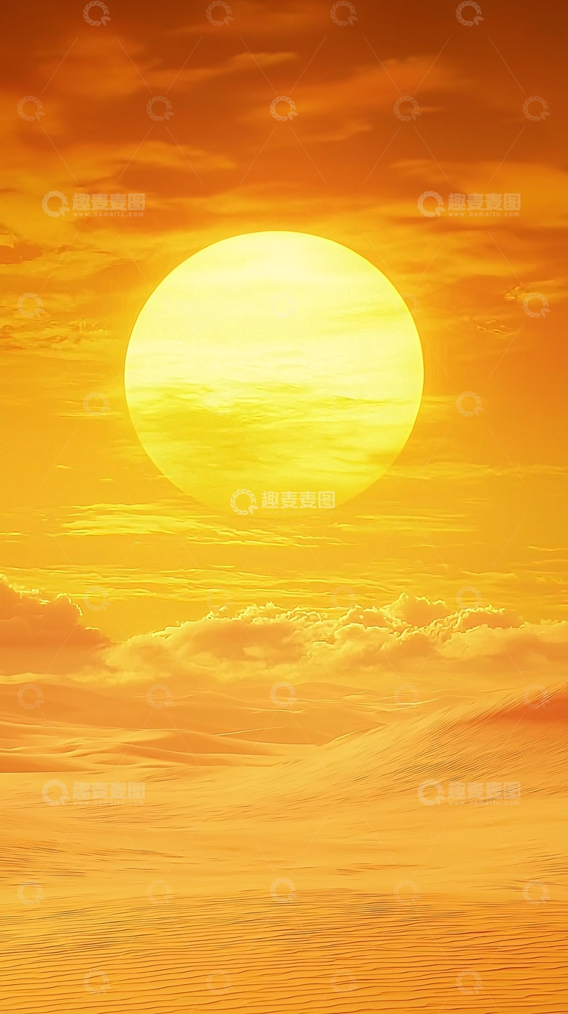高清大图下载【趣麦麦图】橙色天空下的巨大落日