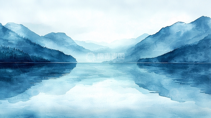 高清大图下载【趣麦麦图】水面倒影山脉景色