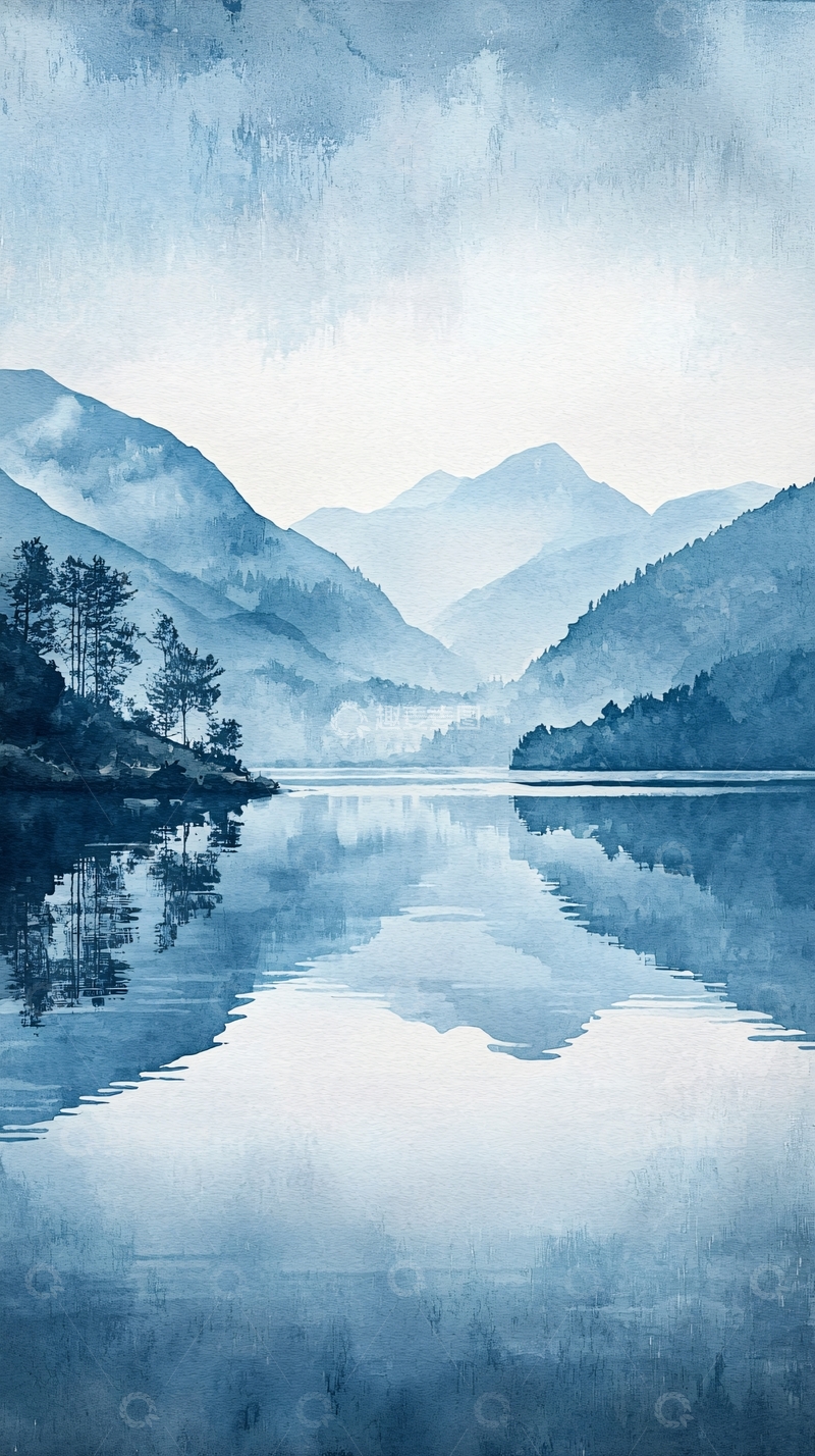 高清大图下载【趣麦麦图】水墨山水湖泊的宁静画面