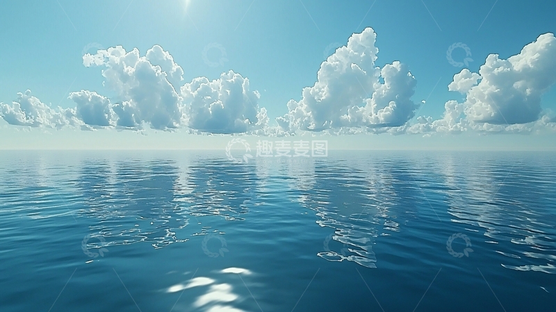 高清大图下载【趣麦麦图】平静的海洋天空云朵