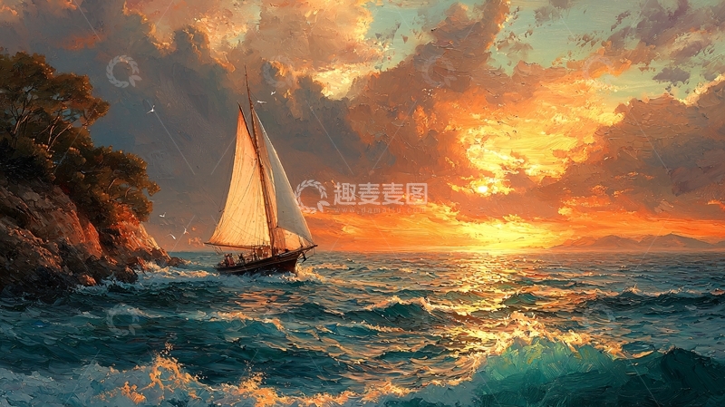 高清大图下载【趣麦麦图】夕阳帆船海景唯美图片