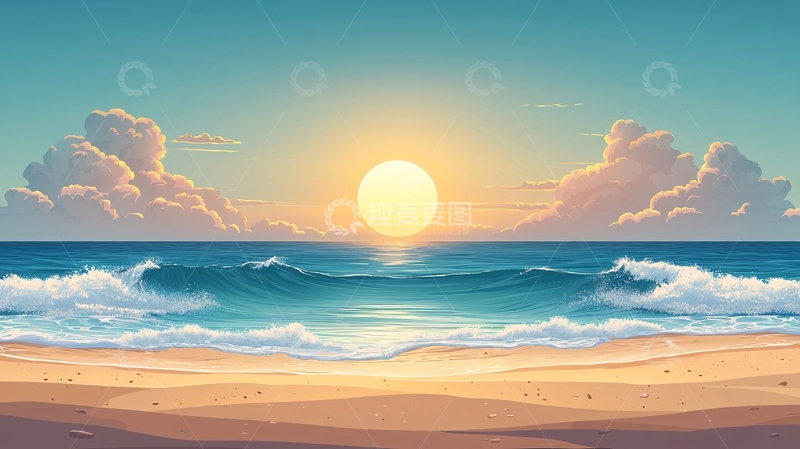 高清大图下载【趣麦麦图】海边日落