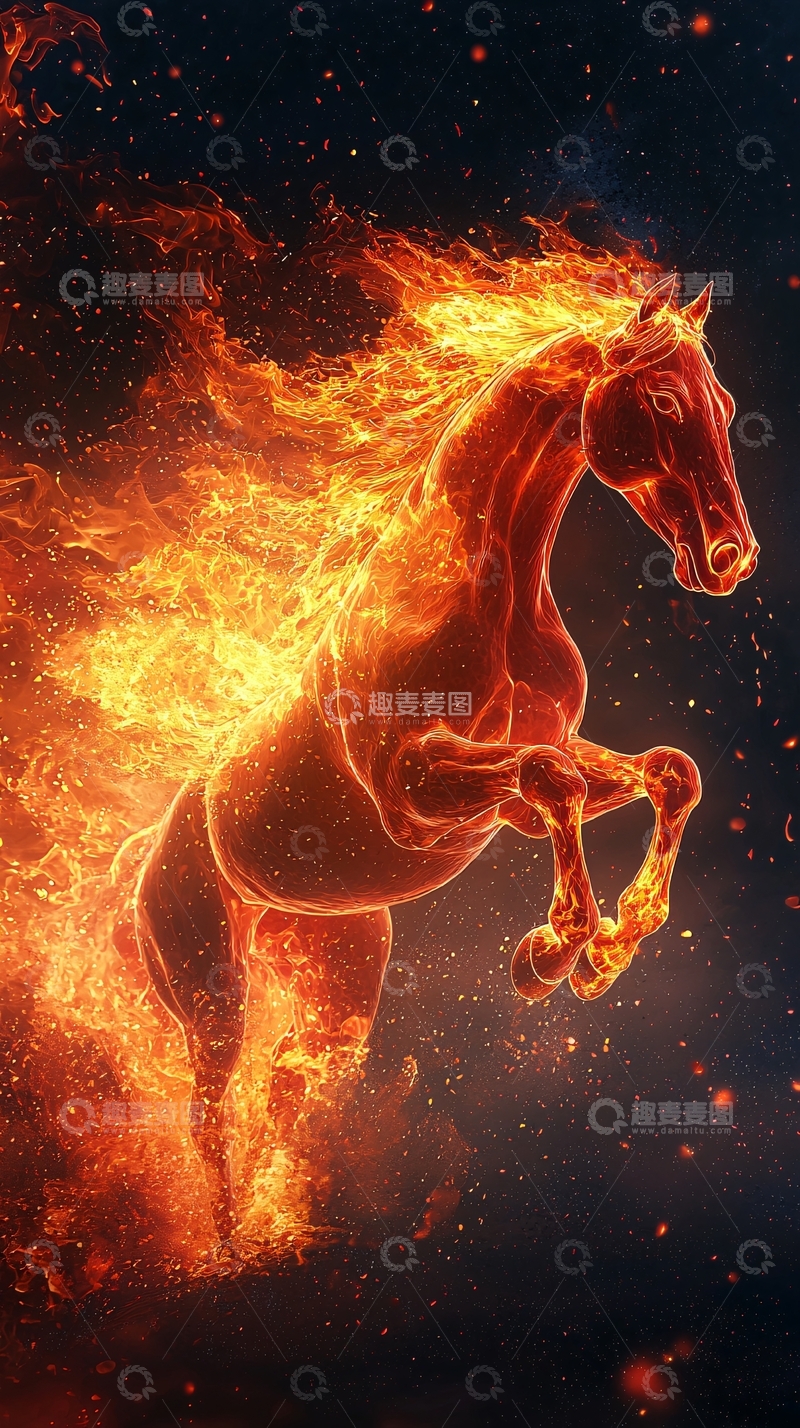 高清大图下载【趣麦麦图】火焰马