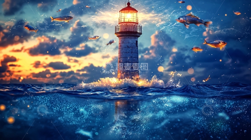 高清大图下载【趣麦麦图】梦幻海景灯塔