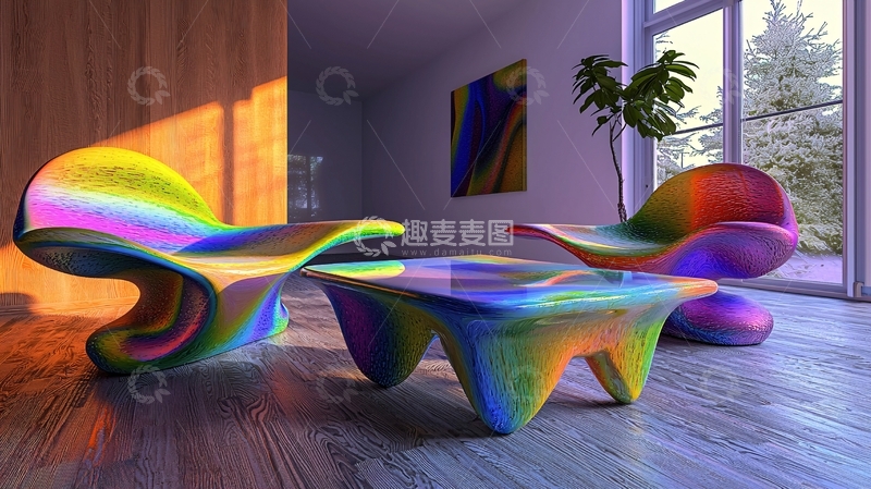 高清大图下载【趣麦麦图】彩虹色流线型家具
