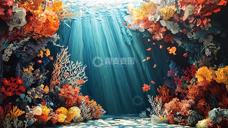 高清大图下载【趣麦麦图】海底珊瑚礁与阳光