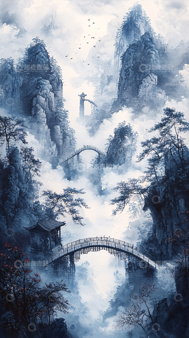 高清大图下载【趣麦麦图】水墨山水云雾缭绕