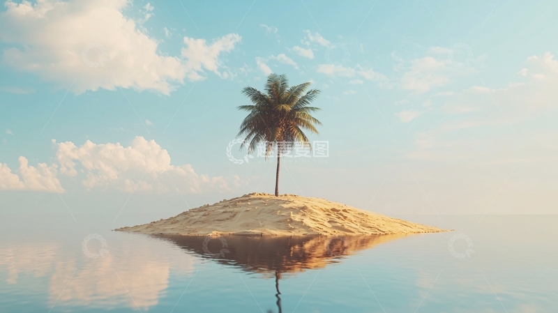 高清大图下载【趣麦麦图】孤岛椰树海滩风景