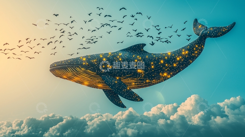高清大图下载【趣麦麦图】星空鲸鱼飞翔云海