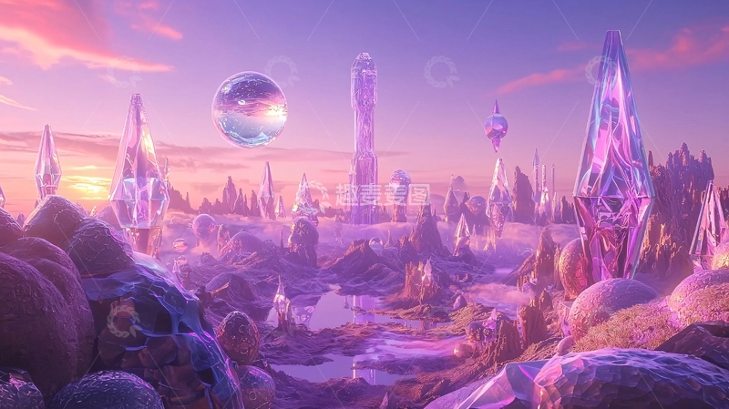 高清大图下载【趣麦麦图】梦幻紫水晶般奇幻城市