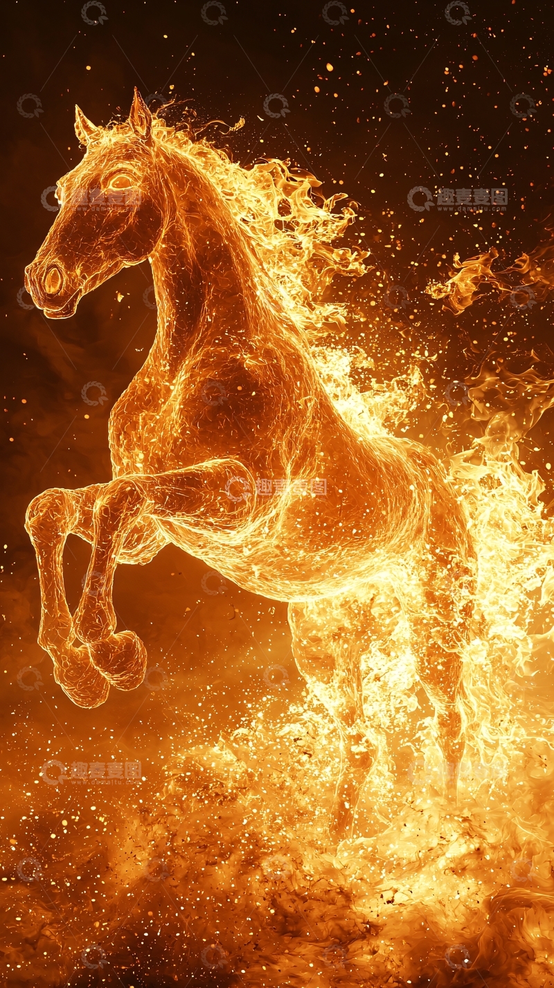 高清大图下载【趣麦麦图】火焰燃烧的骏马形象