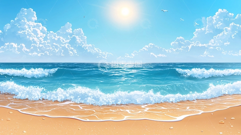高清大图下载【趣麦麦图】阳光明媚的海滩动漫风