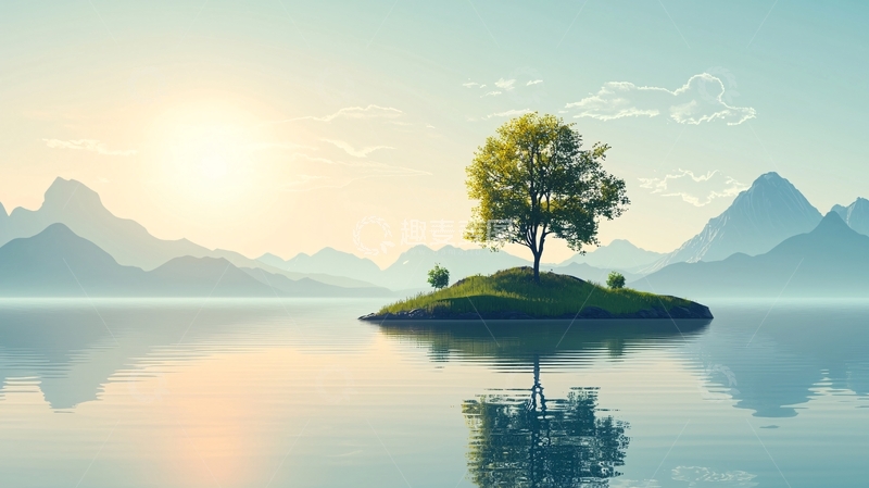 高清大图下载【趣麦麦图】湖中孤岛的树木