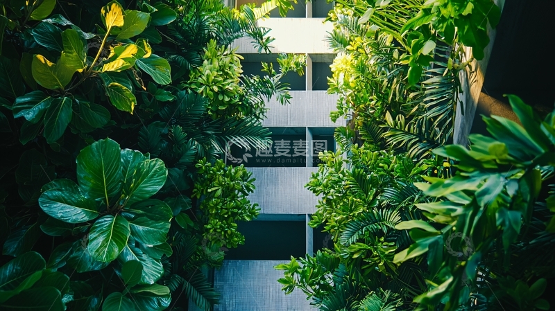 高清大图下载【趣麦麦图】绿植环绕的现代建筑内景