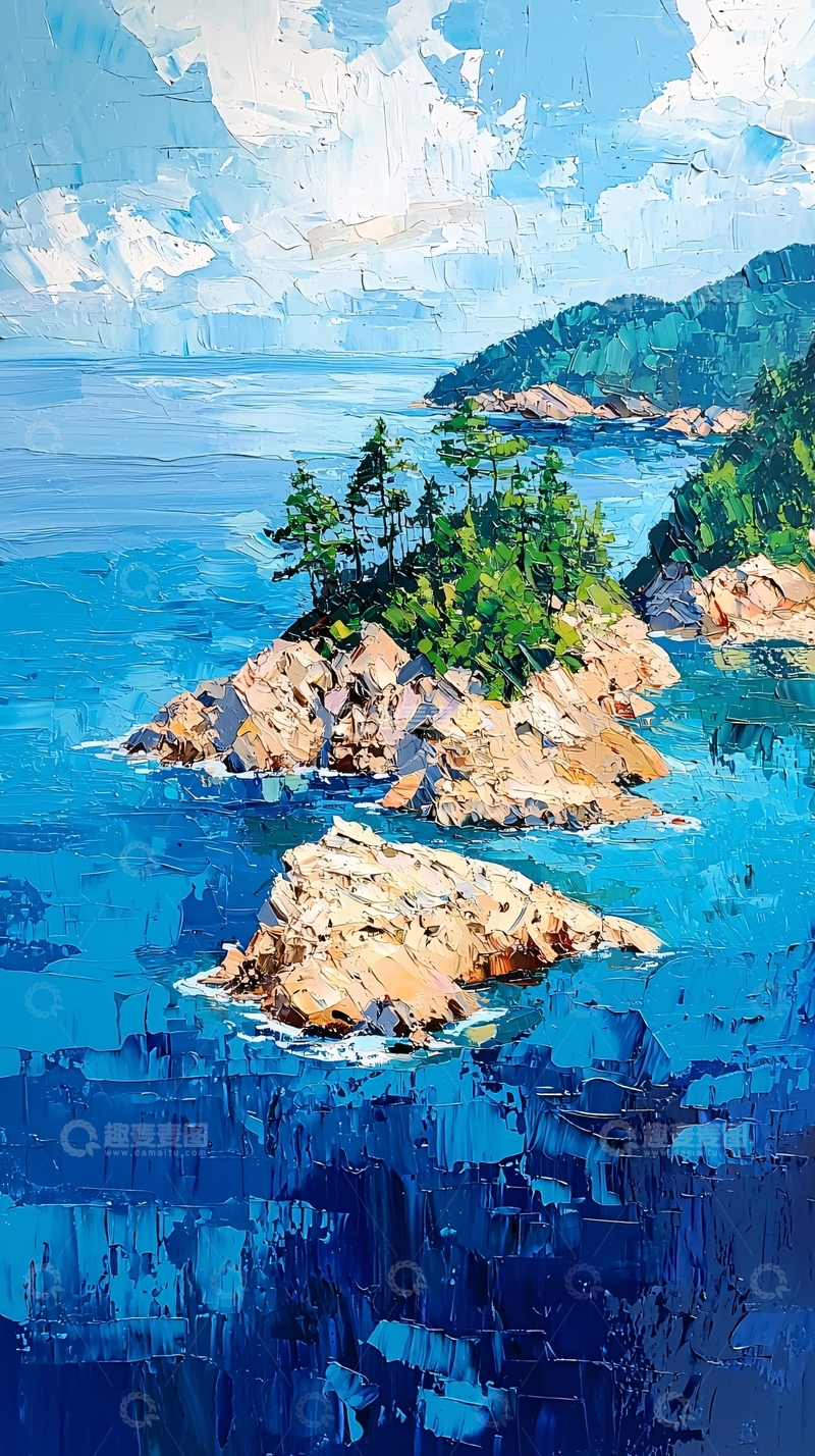 高清大图下载【趣麦麦图】海边岛屿的油画风格