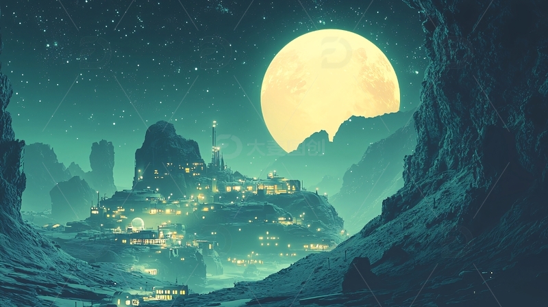 高清大图下载【趣麦麦图】月夜山城