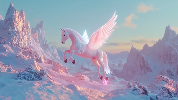 粉白独角兽飞跃雪山