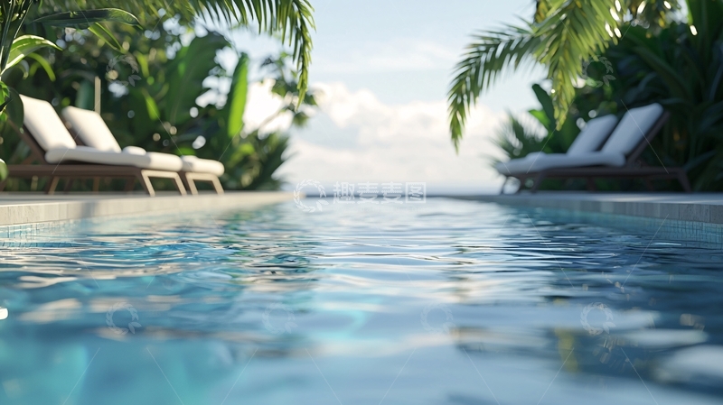 高清大图下载【趣麦麦图】热带泳池边躺椅