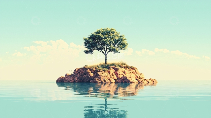 高清大图下载【趣麦麦图】孤岛上的绿色小树