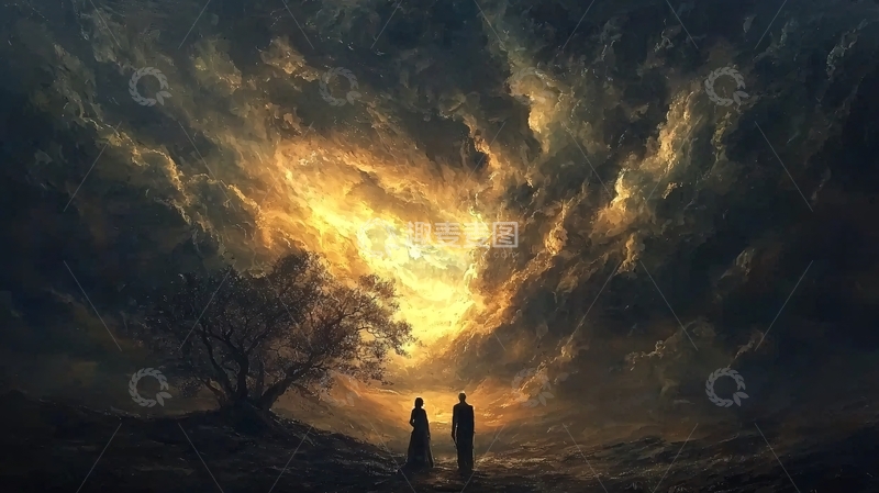 高清大图下载【趣麦麦图】黑暗天空下的人影