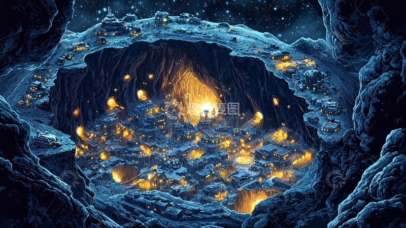 高清大图下载【趣麦麦图】洞穴中的奇幻小镇