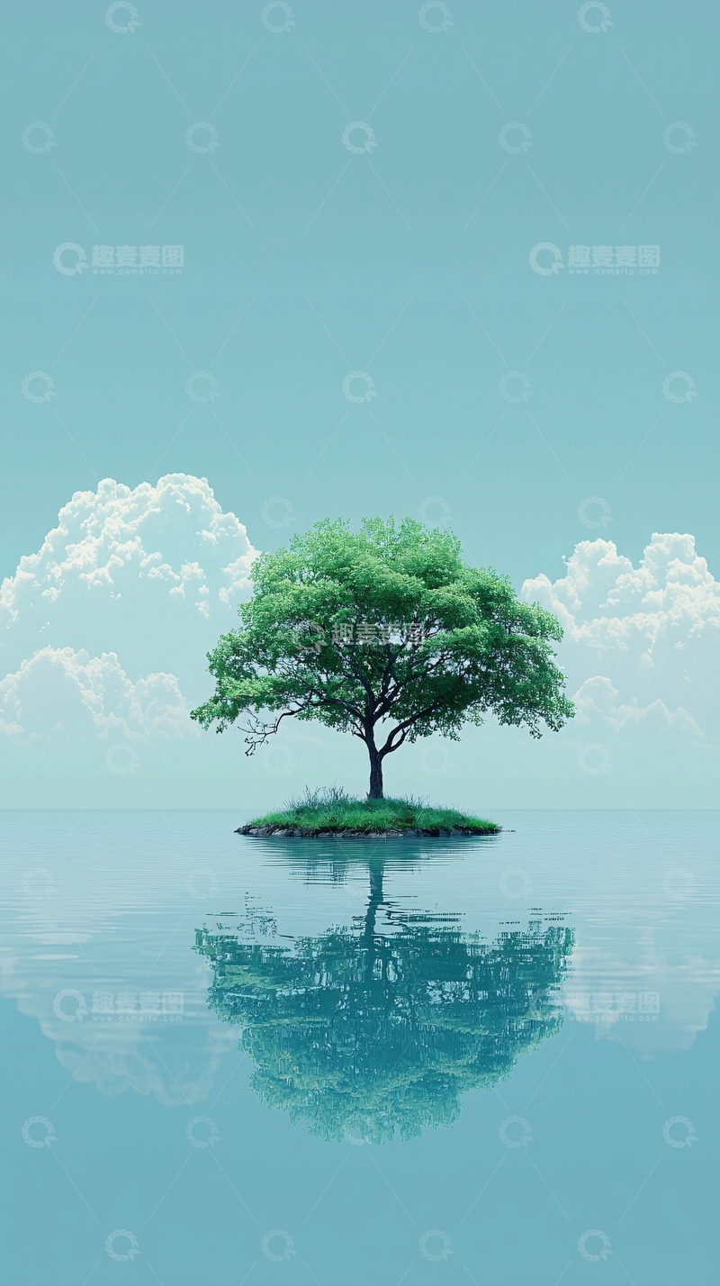 高清大图下载【趣麦麦图】宁静的水面上的绿树