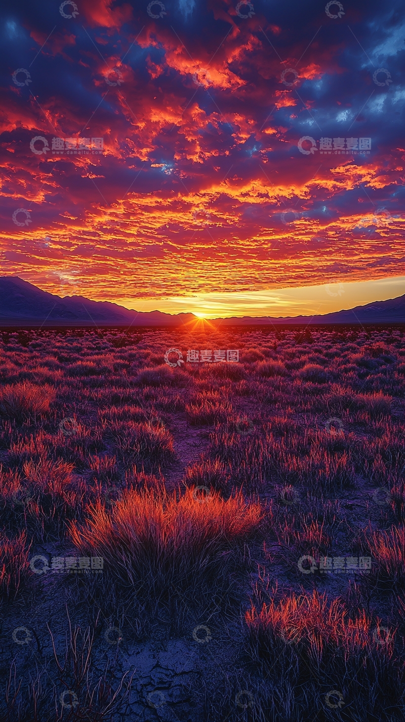 高清大图下载【趣麦麦图】壮丽日落草原天空